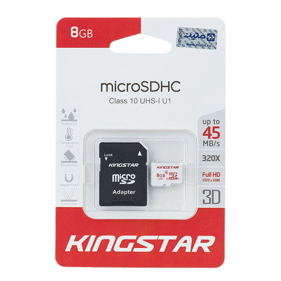 تصویر  کارت حافظه MicroSDHC کینگ استار ظرفیت 8GB کلاس 10 استاندارد UHS-I U1 سرعت 45MBps همراه با آداپتور   king star memory card