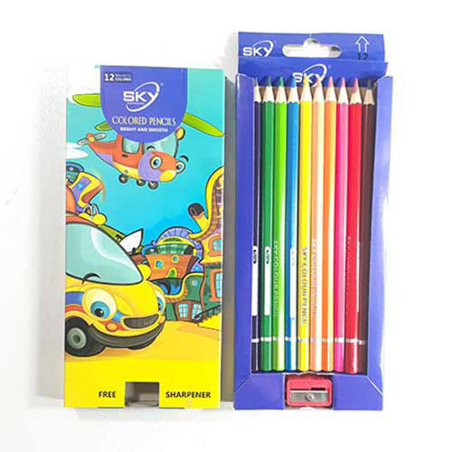 مداد رنگی 12 رنگ sky به همراه تراش