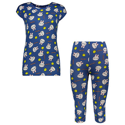 تصویر  ست تاپ و شلوار برمودا آبی نفتی طرح سویتی کد 506