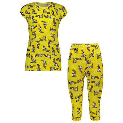 تصویر  ست تاپ و شلوار برمودا زرد طرح خرگوش کد 606
