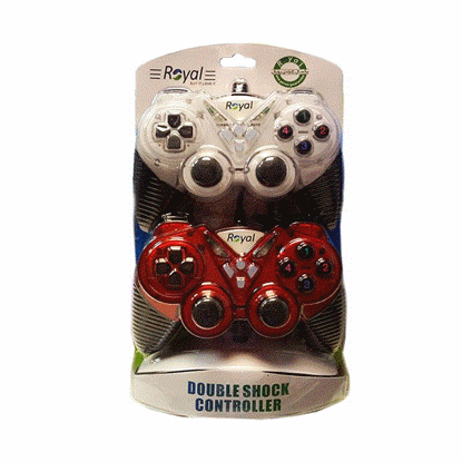 تصویر  دسته بازی دوبل شوکدار سفید و قرمز رویال PC