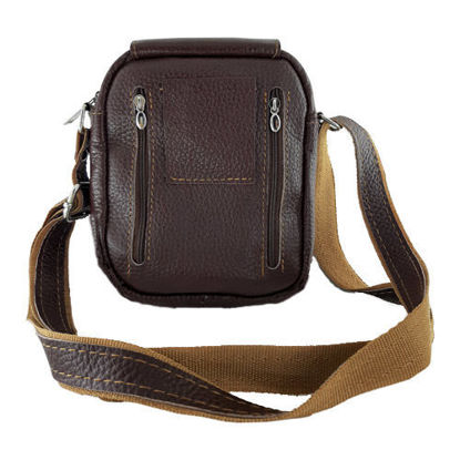 تصویر  کیف دوشی چرم قهوه ای رنگ دو زیپه