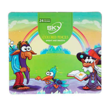 تصویر  مداد رنگی 24 رنگ جعبه فلزی SKY مدل بچه گانه