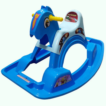 تصویر  راکر کودک آبی رنگ هانا طرح اسب تکتاز