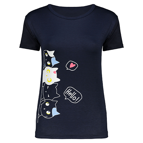 تصویر  تی شرت سورمه ای طرح گربه کد 404