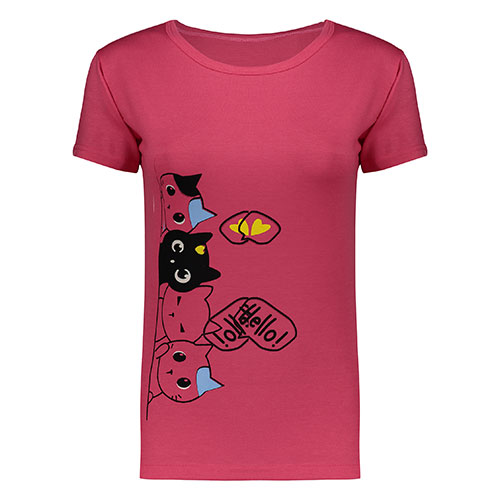 تصویر  تی شرت سرخابی طرح گربه کد 403