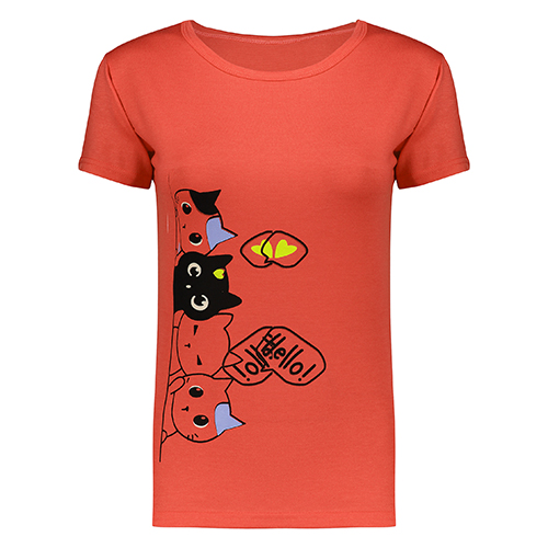 تصویر  تی شرت قرمز طرح گربه کد 406