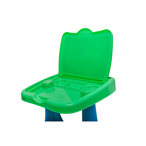 تصویر  میز تحریر صورتی-زرد و صندلی آبی رنگ کودک دانا