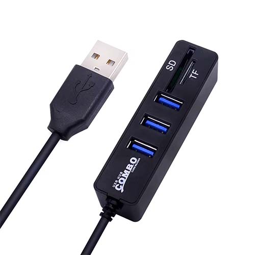 تصویر  هاب 3 پورت USB 2.0 کارت خوان کمبو مشکی