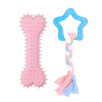 تصویر  اسباب بازی دندانی سگ بایو موزارا مدل ستاره و استخوان صورتی و آبی