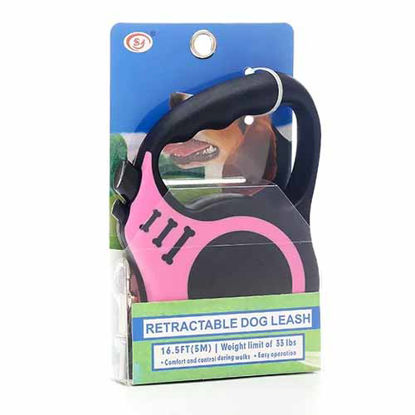 تصویر  بند قلاده سگ و گربه طول 5 متری صورتی