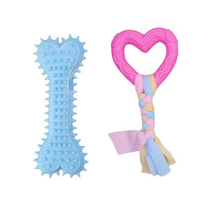 تصویر  اسباب بازی دندانی سگ بایو موزارا مدل قلب و استخوان آبی و سرخابی