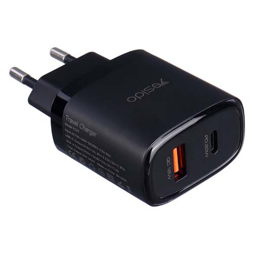 تصویر  شارژر دیواری یسیدو مدل YC47 به همراه کابل لایتنینگ مشکی