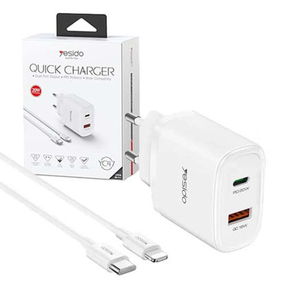 تصویر  شارژر دیواری یسیدو مدل YC47 به همراه کابل لایتنینگ سفید