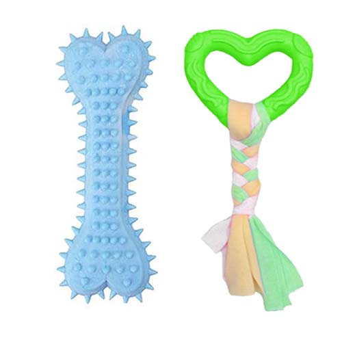 تصویر  اسباب بازی دندانی سگ بایو موزارا مدل قلب و استخوان آبی و سبز