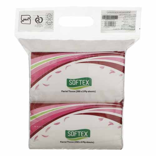 تصویر  دستمال کاغذی سافتکس 250 برگ بسته دو عددی
