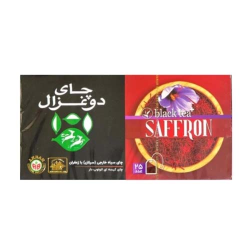 تصویر  چای سیاه کیسه ای با زعفران انولوپ دار دوغزال بسته 25 عددی